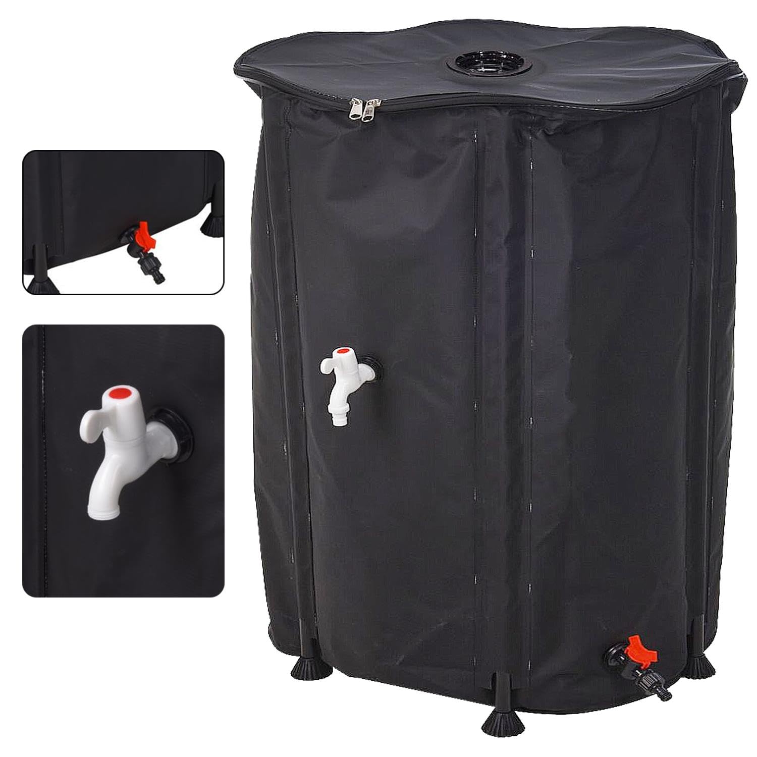 DANIEL JAMES Housewares Depósito de Agua Plegable, Barril colector de Agua de Lluvia Grande de 500 L con Grifo, Tapa y Conector de Manguera para jardín y Exteriores, Negro, 500 litros