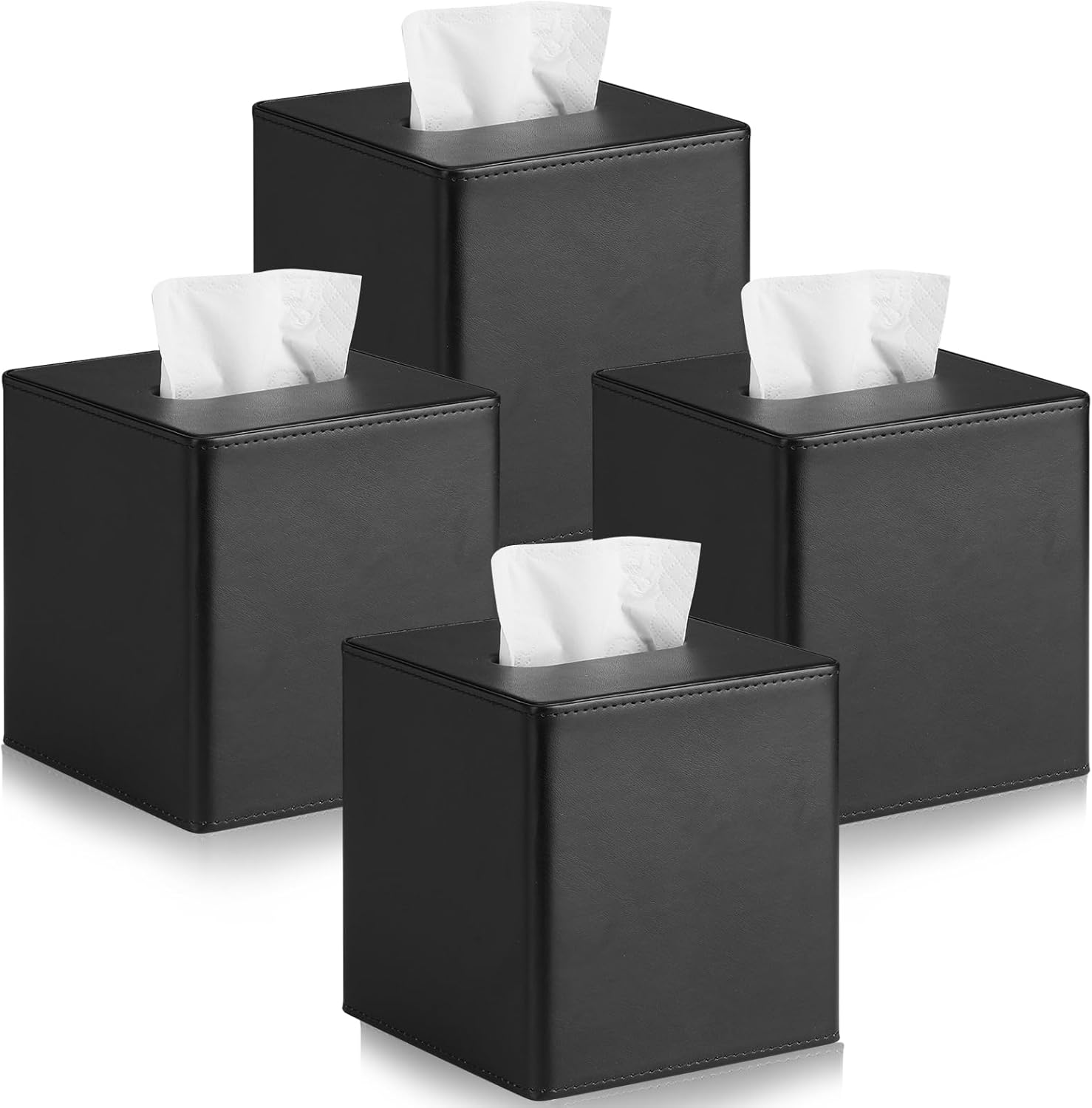 4 Pack PU Leather Tissue Box Cover Square Tissue Box Holder with Magnetic Closure, Black Tissue Box Cover, Black Tissue Box Holder, Decorative Tissue Holder for Bathroom Bedroom Office