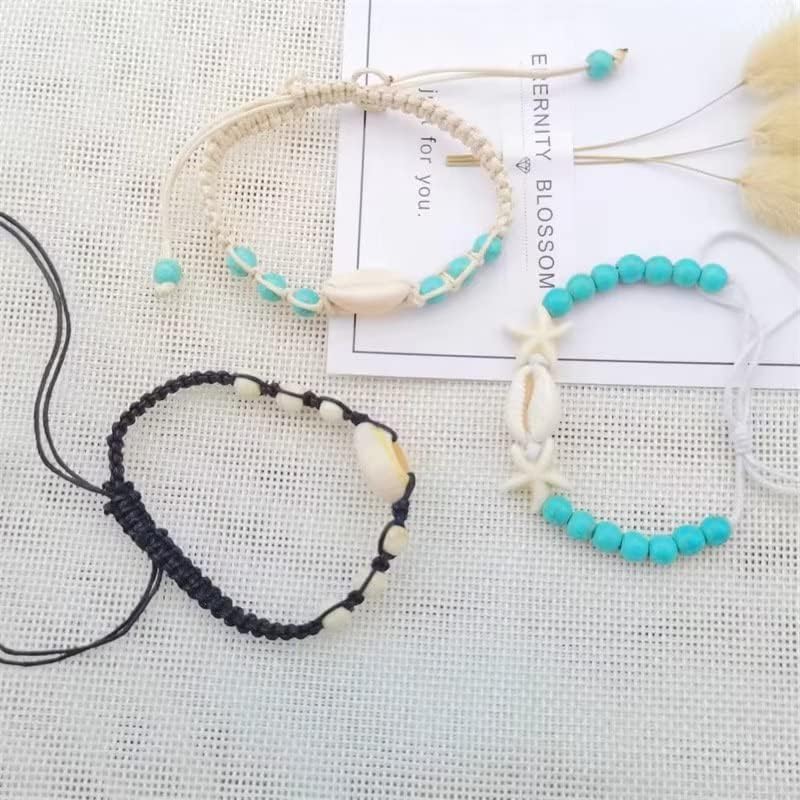 Miniatura 3 de Aonklot Pulsera de estrella de mar para mujer, pulsera de concha de puka, pulsera de cuentas azules, pulsera de estrella de mar ajustable para