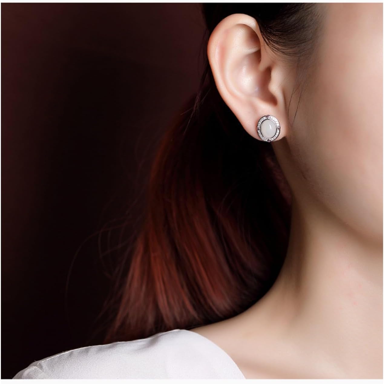 14K Gold Oval Hetian Jade Stud Earrings for Women, Retro and Minimalist Aesthetic, Unique Gift for Mom