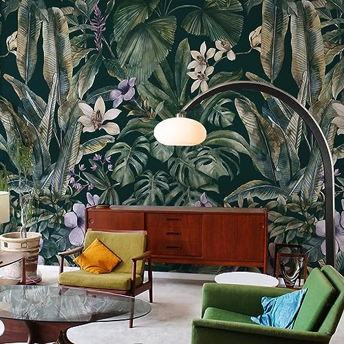 Flortlias Peel and Stick Green Forest Mural Self-Adhesive Vintage Tropical Wallpaper for Bedroom Living Room Wall Decor, Vintage Orchid