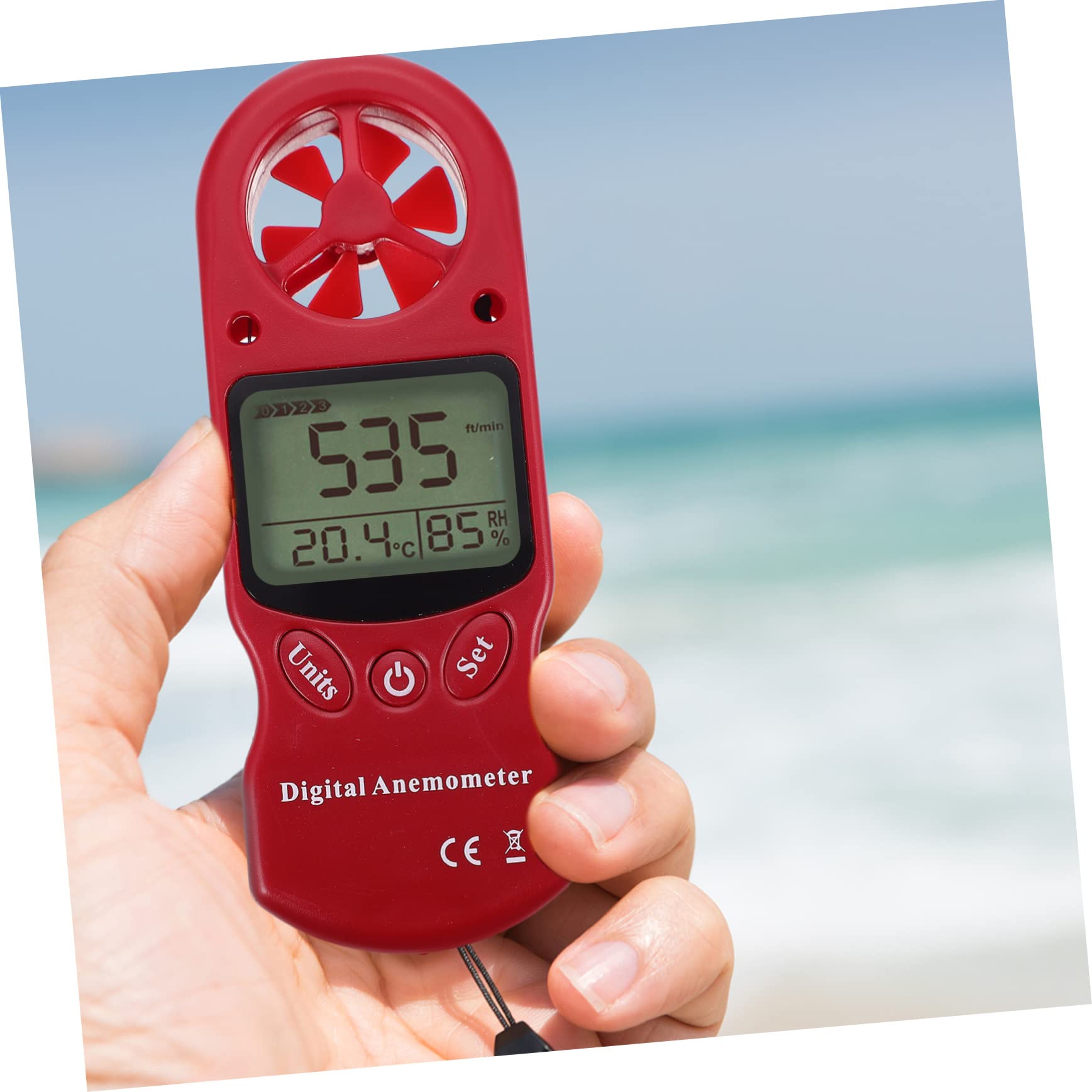 SOLUSTRE Anemómetro Digital Portátil con Termómetro E Higrómetro, Medición de Velocidad del Aire, Pantalla Lcd con Luz, para Aire Acondicionado y Ventiladores