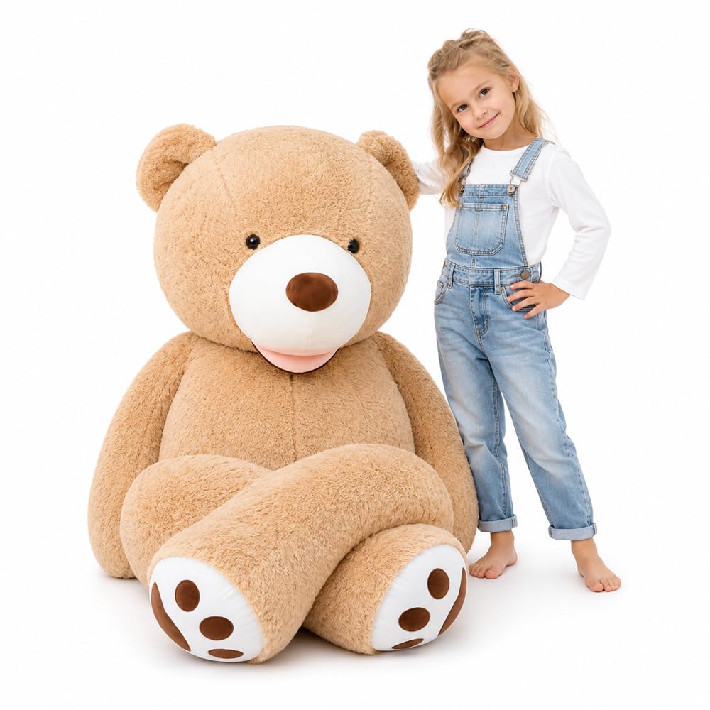 MKS XXL Teddybär 160 cm mit waschbarem Bezug & Reißverschluss – großer riesen teddybär aus weichem Polyester, XXL Kuscheltier als Deko & Geschenkidee, großer teddybär für Zuhause.