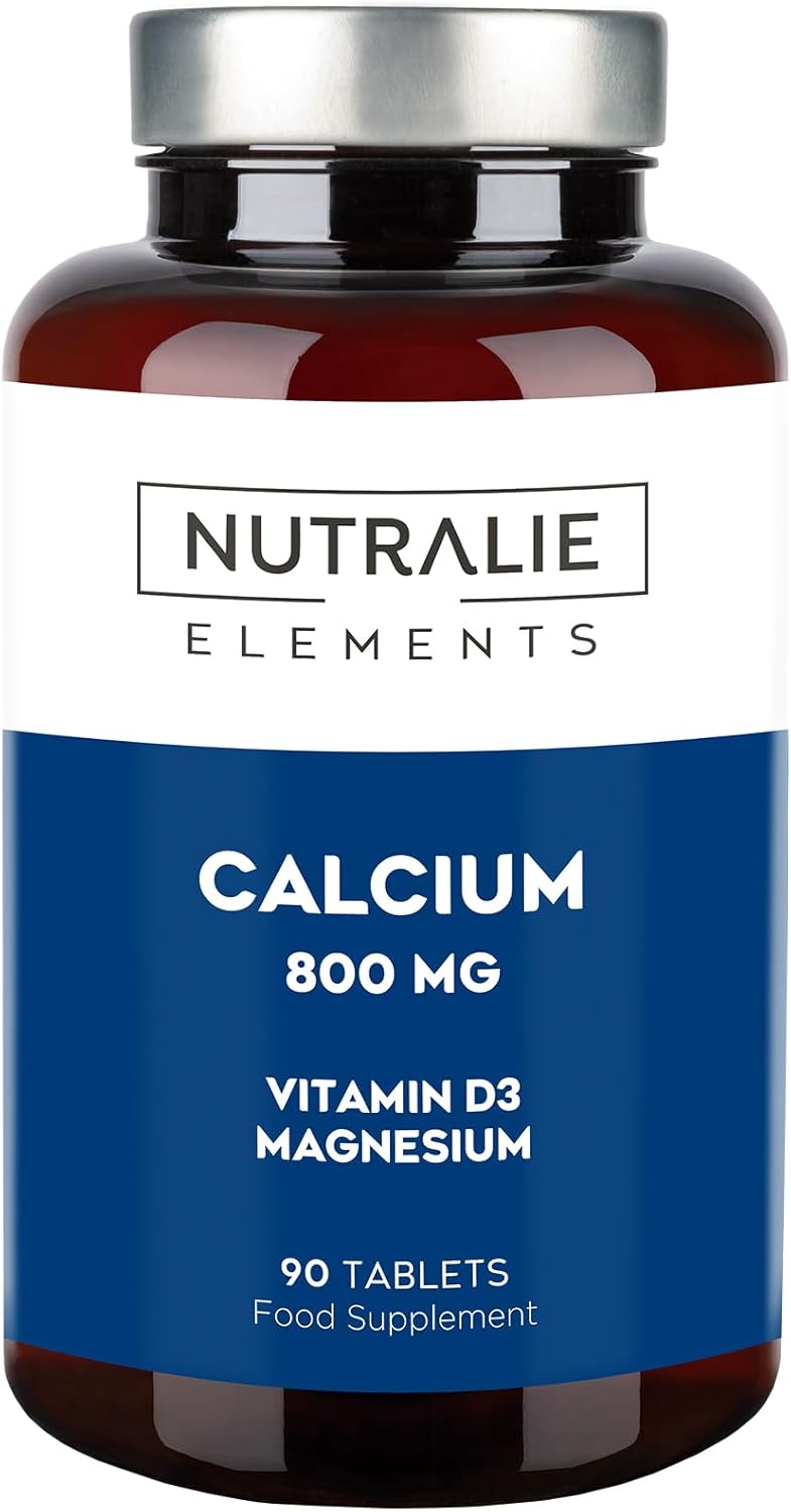 Calcium, Magnesium, Vitamine D3 – Hoge dosis calcium 800 mg – Onderhoud van botten, tanden en spieren – Hoge opname van calcium, magnesium en vitamine D – 90 tabletten Nutralie