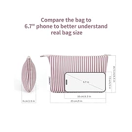 Narwey Small Striped Makeup Bag for Purse Travel Makeup Pouch Cosmetic Bag Zipper Pouch Bags for Women (Dusty Pink Stripe)
