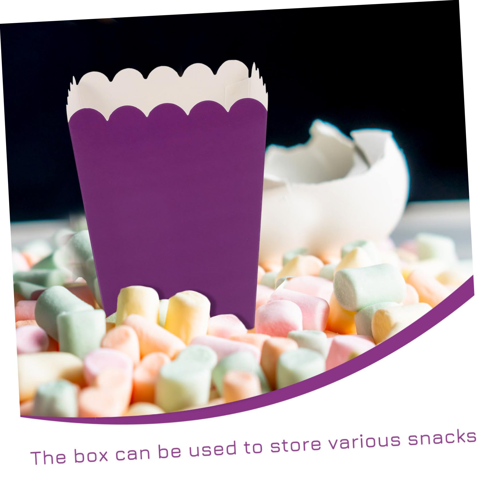 50 Scatole per Popcorn in Carta Viola, Porta Snack Leggeri Pieghevoli per Feste e Cinema, Contenitori Semplici per Caramelle e Biscotti, Confezioni Porta Popcorn per Eventi e Uso