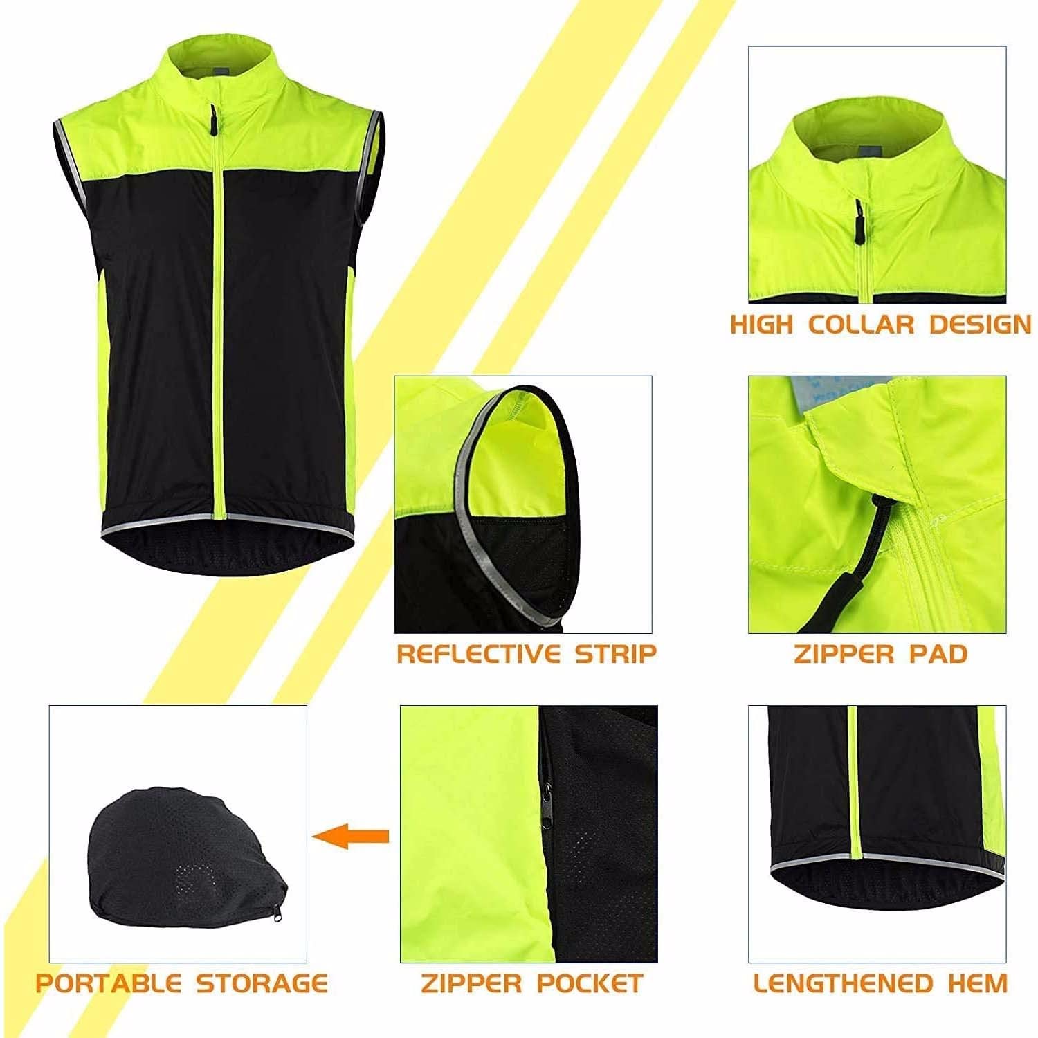 SIDHU Gilet da Ciclismo Uomo Donna Gilet da Corsa Riflettente Senza Maniche Giacca Impermeabile Antivento Hi Vis MTB Gilet da Ciclismo Leggero E Traspirante per Ciclismo Jogging,Green-XL
