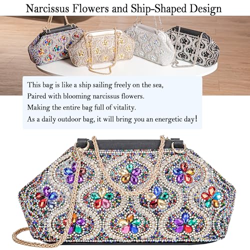Image of BBTT.ful Flower Evening Handbags Crystals Clutch Purses Rhinestone Shoulder Crossbody Bag