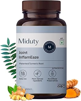 Miduty Joint InflamEaze – Boswellin, Curcumin C3 Complex, Ginger Extract, Alpinia Galanga – Plant-Based Formula for Joint ache & Inflammation – Support Mobility – Flexibility – 60 Veg Capsules