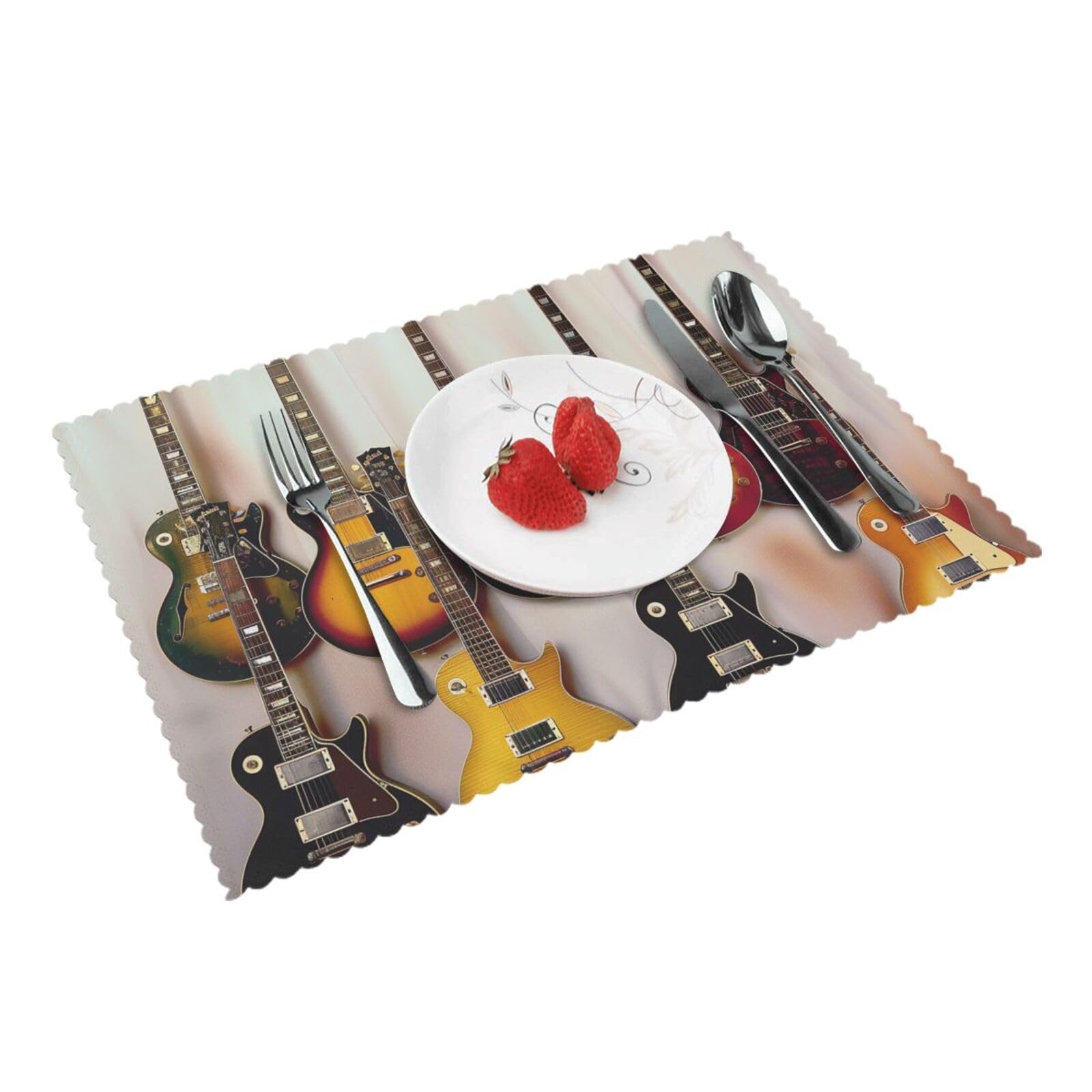 Guitar Collection Printed Placemat Heat Resistant Place Mats Set of 4 PCS Washable Kitchen Table Mats, 12x18 Inch