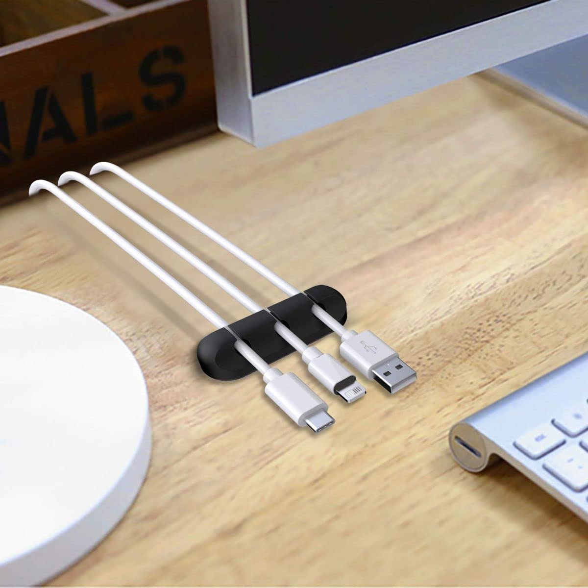 Atiyoo Clip porta cavi a 3 fori, nero autoadesivo, sistema di gestione dei cavi per desktop, kit di gestione dei cavi di ricarica per Home Office Nightstand