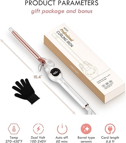 Miniatura 7 de WEEYUM Rizador Pequeño de 12 Pulgada, Varita Rizador de Barril Pequeño para Cabello Corto y Largo, Rizador Fino de Cerámica Turmalina