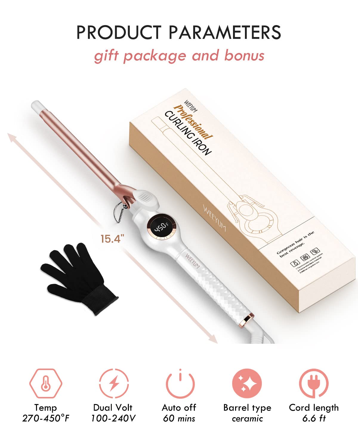 WEEYUM 1/2 Zoll Kleiner Lockenstab Winziger Barrel Lockenstab für kurze lange Haare Dünner Lockenstab Keramik Turmalin