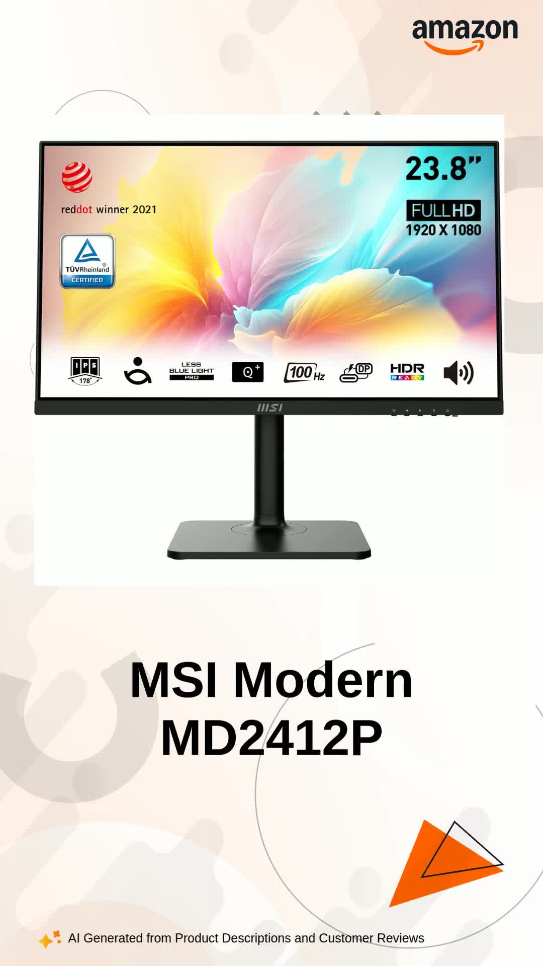 MSI Modern MD2412P 23.8 Inch FHD Office Monitor - 1920 x 1080 IPS