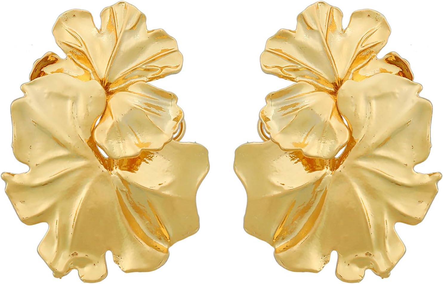 Gold Statement Earrings for Women,Large Bohemian Geometric Dangle Earrings Shell Leaf Heart Flower Dangling Drop Earrings Exaggerated Metal Sectored Earrings Jewelry Gift