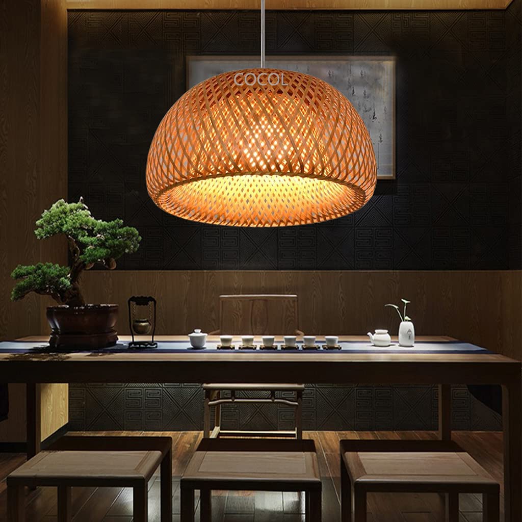 E27 Lampadario Retrò Intrecciato Rattan Bambù Naturale Lampade A Sospensione Legno Luce Regolabile Altezza Luci Sala Pranzo Soggiorno Camera Letto Cucina Decorazione Illuminazione,60cm