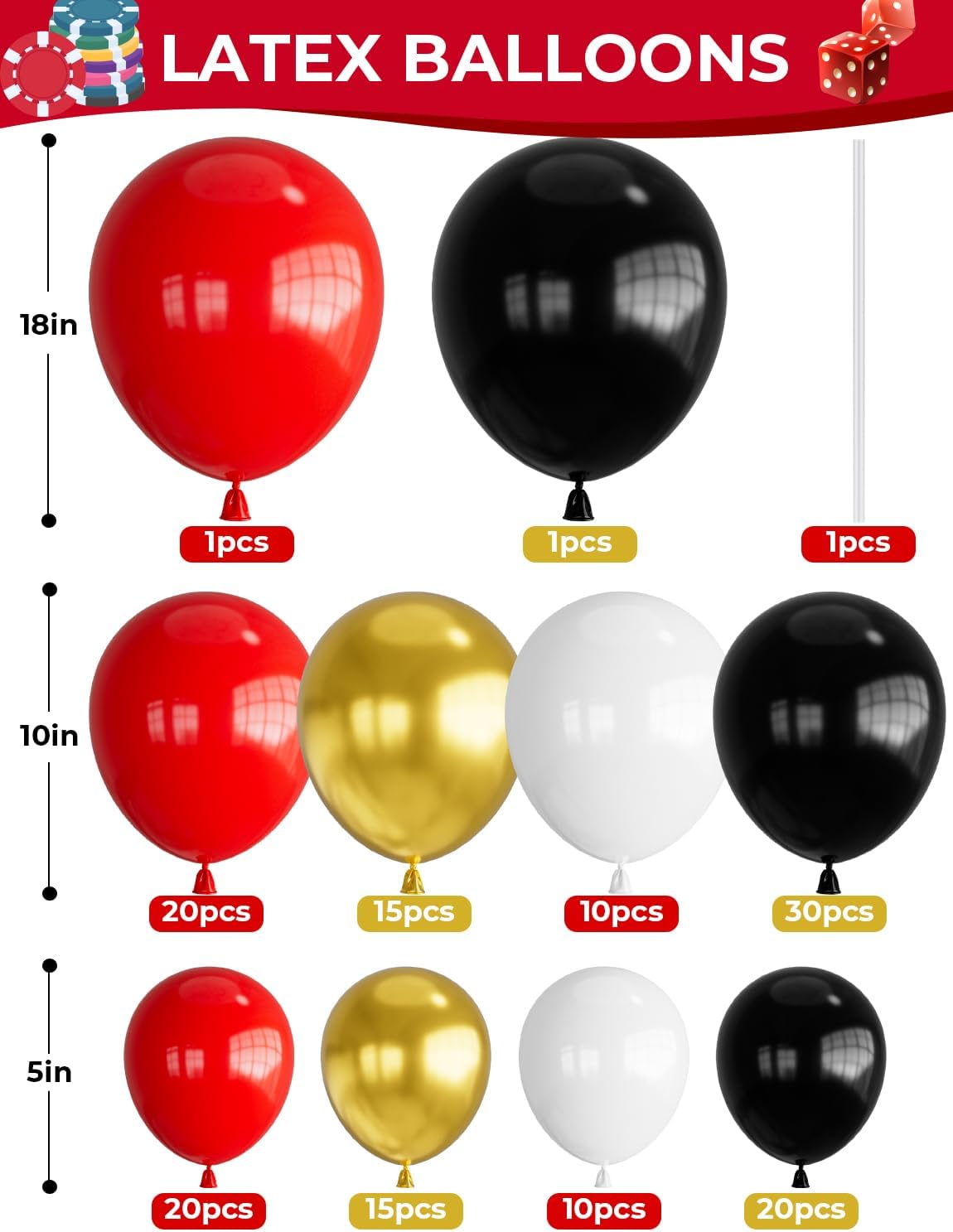 Casino Balloon Arch Garland Kit,149Pcs Red Black and Gold Balloons image 4