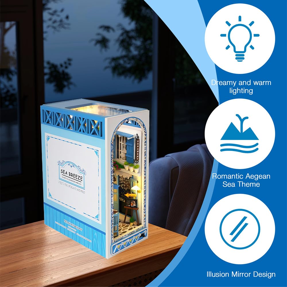 Book Nook Kit, Miniature da Costruire DIY Booknook, Booknook Diorama, Fermalibri in legno 3D, con Luci Decorazione Libreria Casa Modellismo da Costruire Adulti Diorama Modellismo
