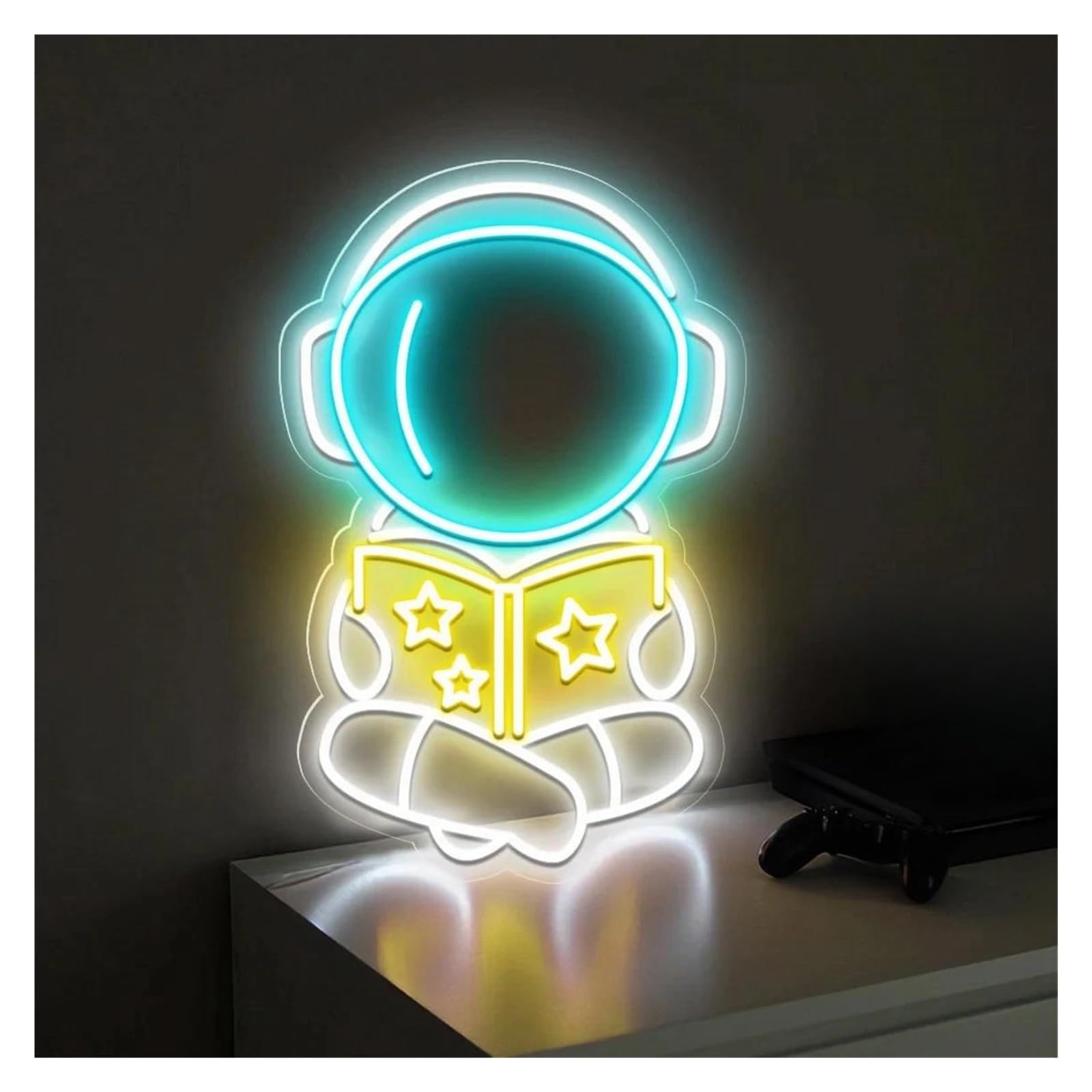LEMST Signs Lamp Astronaut Reading Neon Signs USB Powered Astronaut Neon Lights Adjustable Brightness, for Club Bistro Decor 30cmx39cm(A)