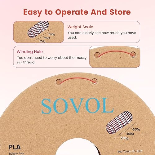 Miniatura 5 de Sovol Filamento de PLA coextrudido tricolor sedoso y brillante, de 116 de pulgada de diámetro, para impresora 3D, 2.2 lb, dorado, plata y bronce,