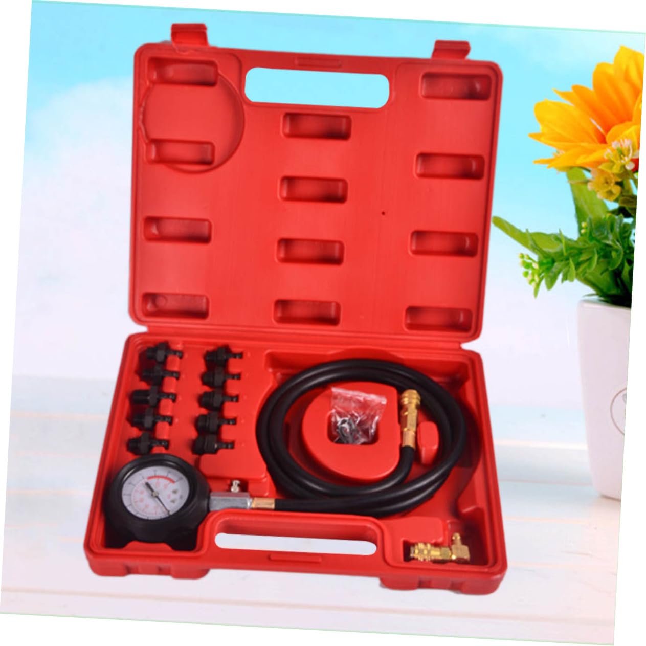 Engine Oil Pressure Tester Kit with Gauge Hose Adapters Easy to Read Psi Scale for Accurate Engine Diagnostics