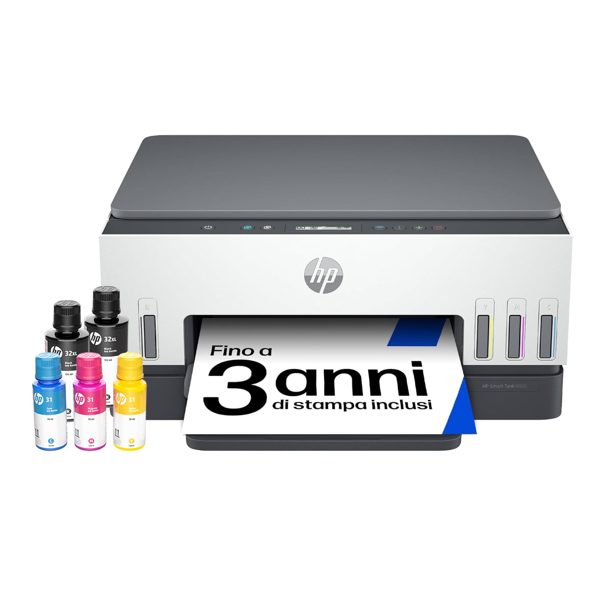 HP Smart Tank 6005 AiO 2H1W1A, Stampante Multifunzione a Colori, Serbatoio d'Inchiostro ad Alto Volume di Stampa, Fino a 12000 Pagine (Nero) e 8000 Pagine (Colore), F/R Automatica, Wi-Fi, Grigio