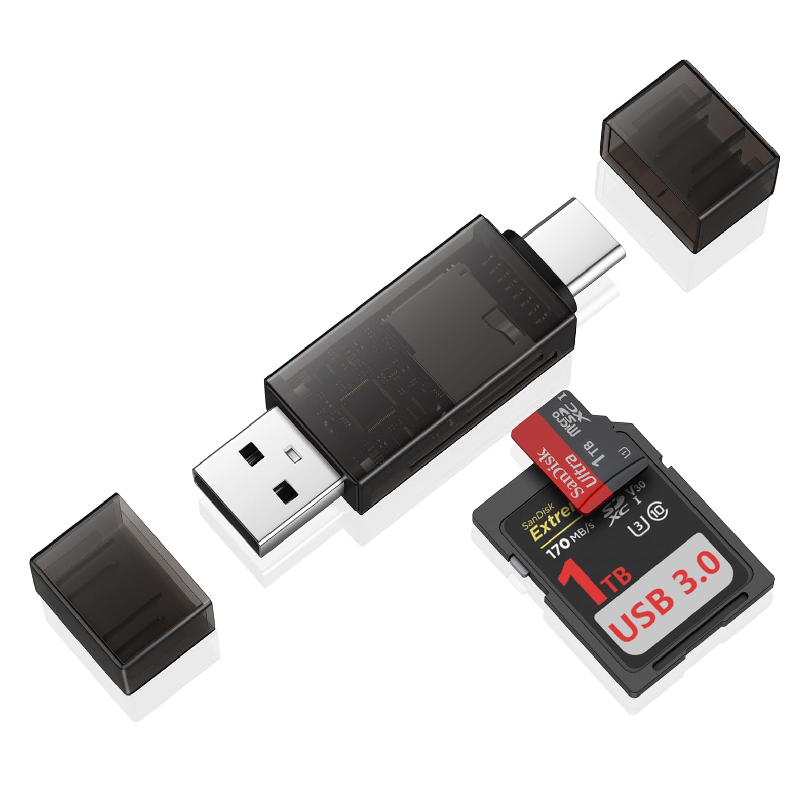 SD Card Reader USB C,Dual Slots USB 3.0 Type C to Micro SD Card Adapter,Memory Card Reader for MicroSD,SDHC,SDXC,Compatible with iPhone 17 16,Laptop,