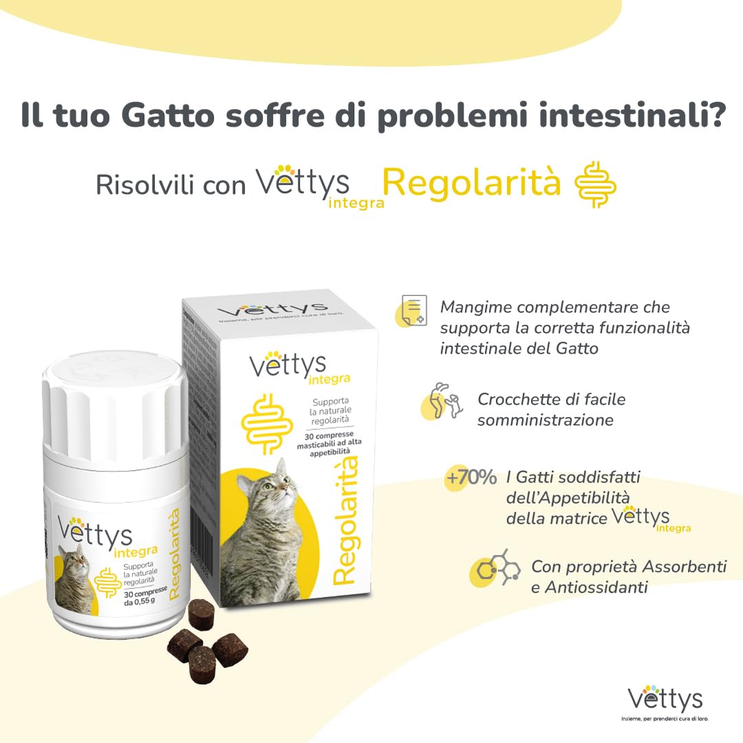 Vettys Integra Regolarità Gatto - Integratore per la Flora Intestinale - 30 Compresse Masticabili