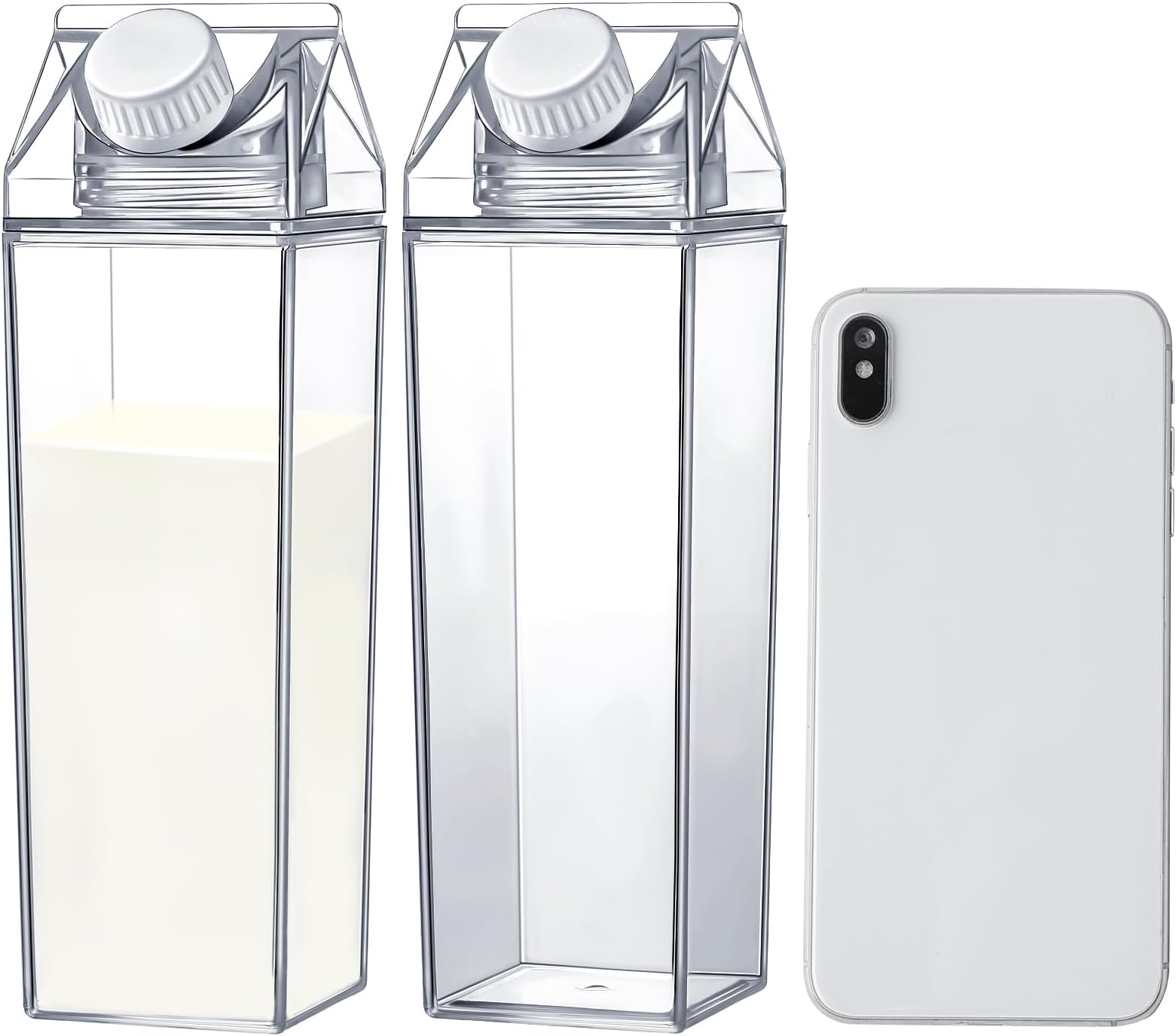 17 oz Milk Carton Water Bottles Clear Plastic Milk Box Portable Reusable Square Juice Bottles for Outdoor Sports Travel Camping Activities(2 Pieces)