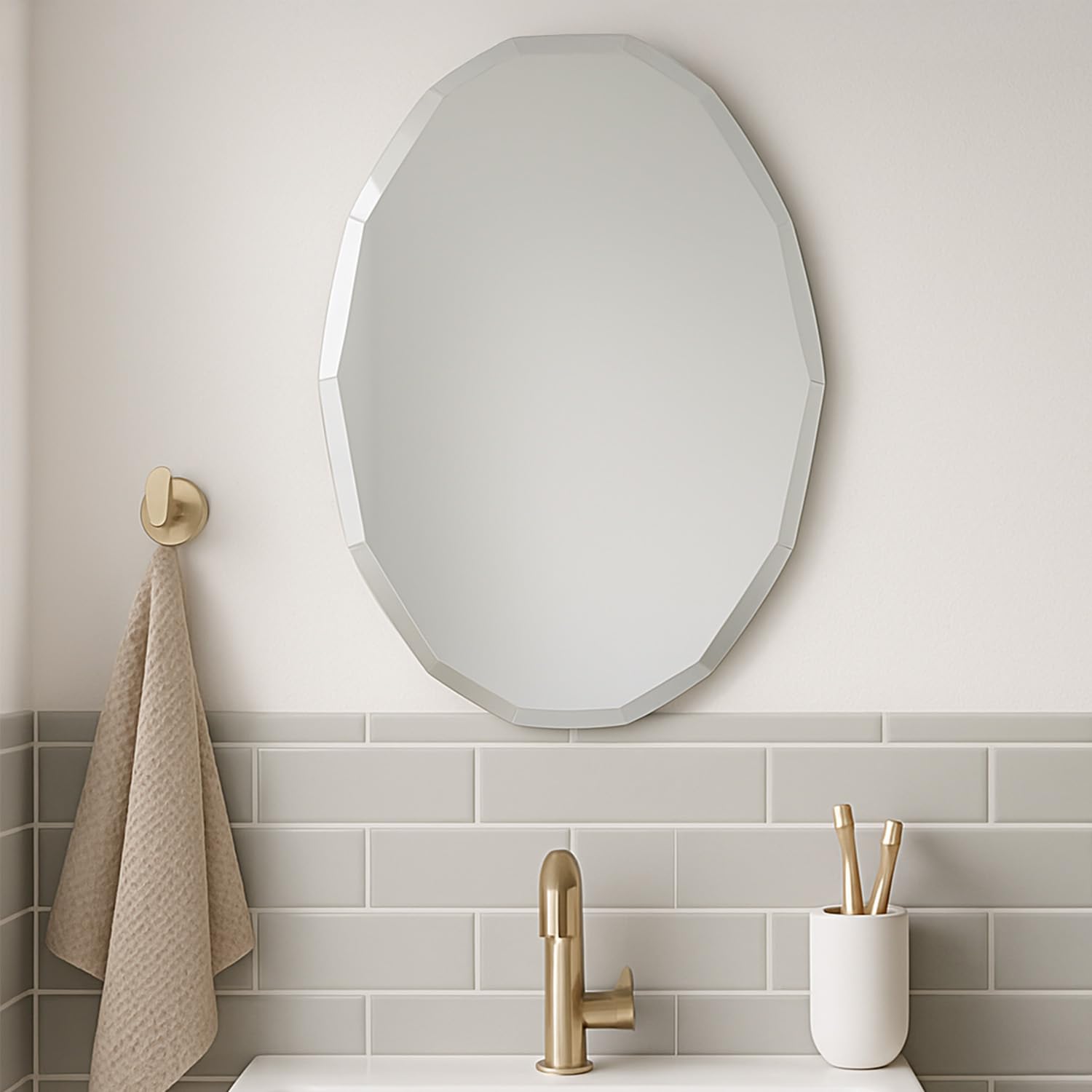 Go Bathrooms Oval Bathroom Mirror Bevelled Edge Design Wall Mounted Vanity Mirror Fixings Included Landscape or Portrait 800mm x 600mm Frameless Hallway Mirror | Leon