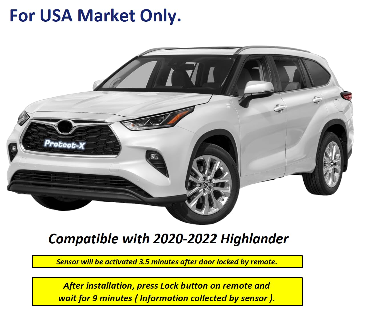 Protect-X, Fits for Highlander 2022 2021 2020, Plug & Play Smart Sensor System, Anti-Theft for Wheels, Catalytic Converter, Window Breakage Protection & Power Window Controller