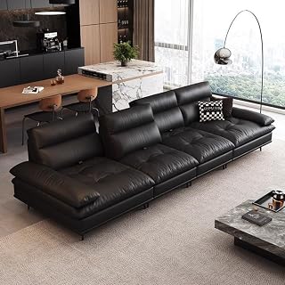 Italian Luxury Simple Leather Sofa, Solid Wood Frame, Spacious and Soft Sofa, Modern Large Size, Suitable for Living Room/Office/Apartment.