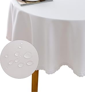 Aspthoyu Round White Table Cloth 160cm Cotton Linen Tablecloth Wipe Clean Waterproof Table Cover for Home Hotel Party Cafe Garden Patio Outdoor Use