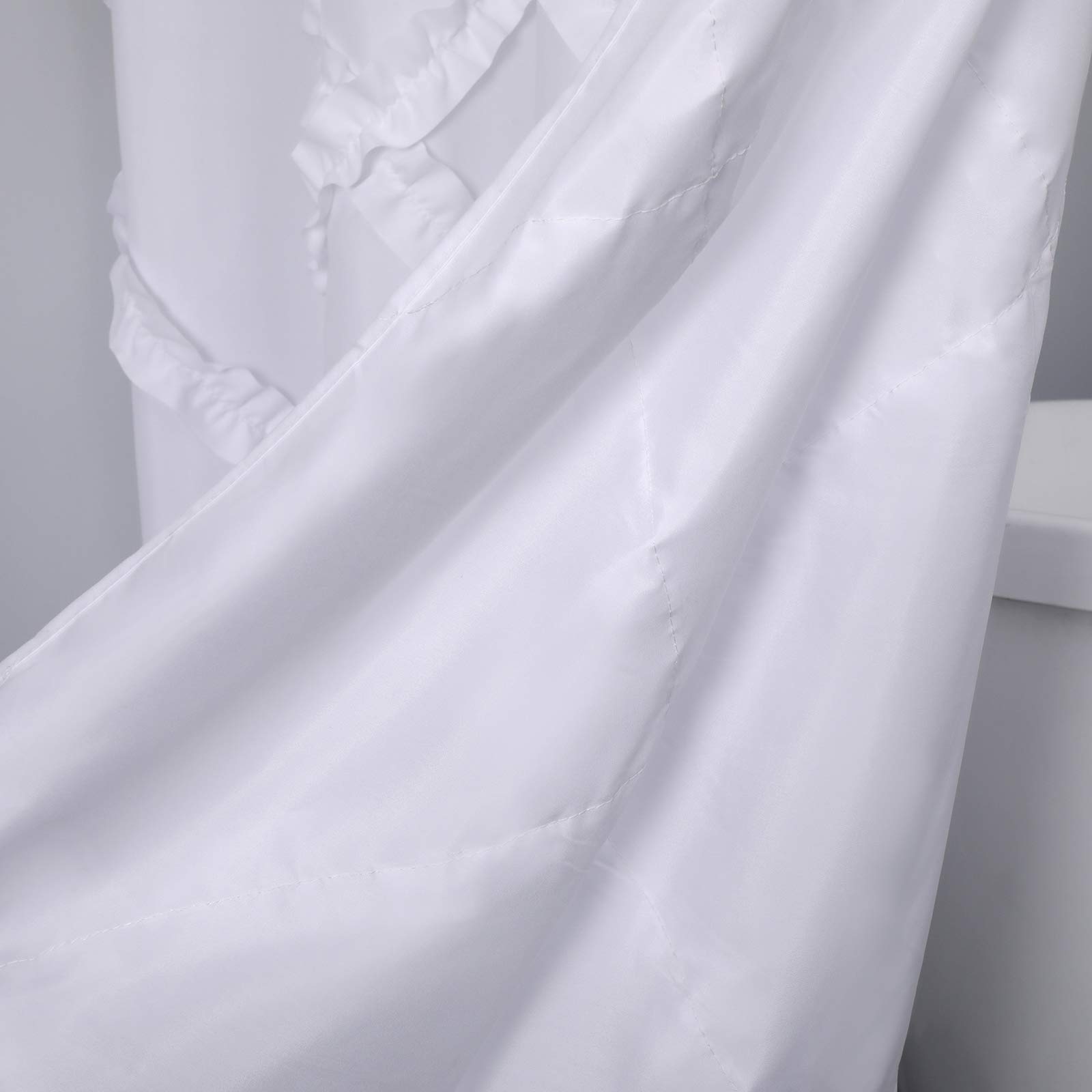 Cortina de ducha de tela con volantes blancos para baño, textura, estilo granjero, rústico, lavable, impermeable y lino, 71 x 71 pulgadas
