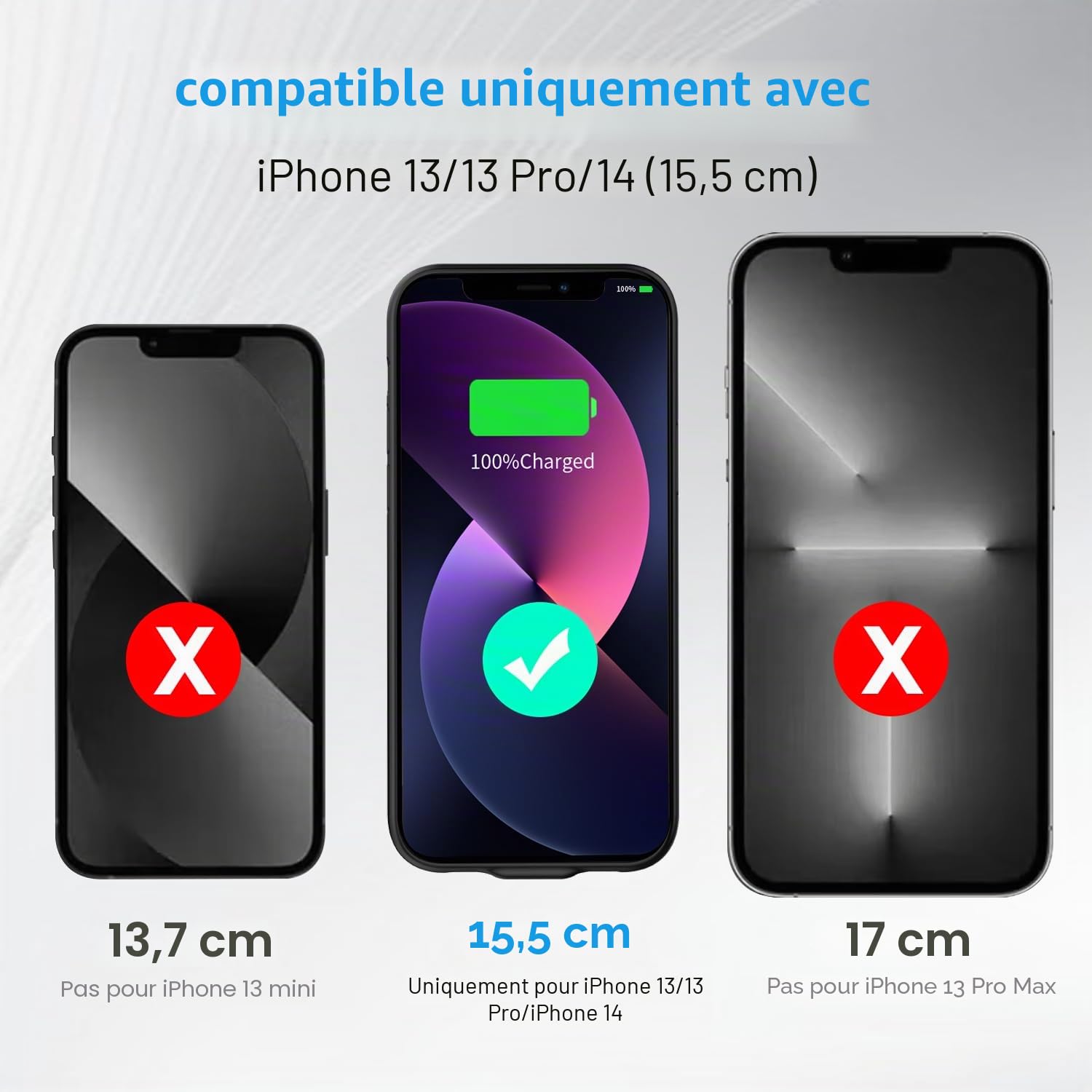 Coque de batterie pour iPhone 13/13Pro/14, 13800 mAh ultra fine, chargeur de batterie rechargeable et extensible