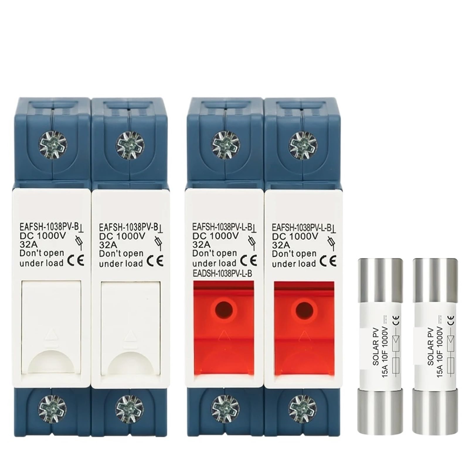 Un juego de portafusibles 2P CC 10 * 38mm PV 1000V 6A-32A Base(10A,DC 1000V Fuse)
