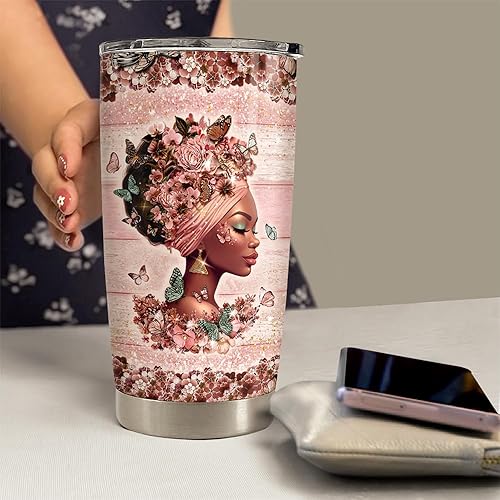 Miniatura 4 de SANDJEST Taza Negra para Mujer de 20oz de Acero Inoxidable Aislada para Café de Viaje Tazas de Regalo para Mujeres y Niñas en Cumpleaños y Navidad