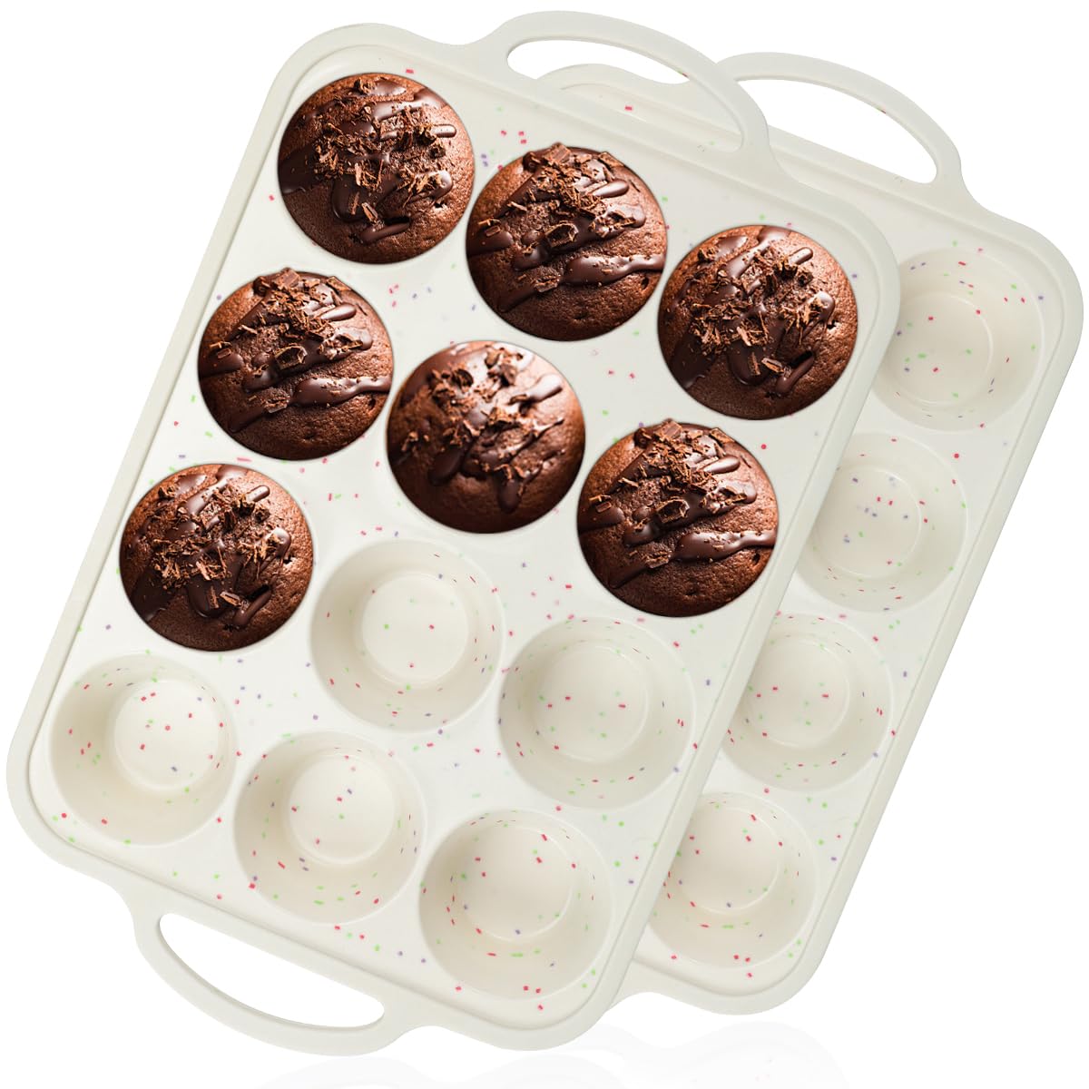 FUNBAKY Silicone Muffin Pans for Baking, Metal Reinforced Frame 12 Cups Regular Size Silicone Cupcake Pan Nonstick Muffin Tin for Baking Muffin, Cupcake, Frittatas,BPA Free, Dishwasher Safe