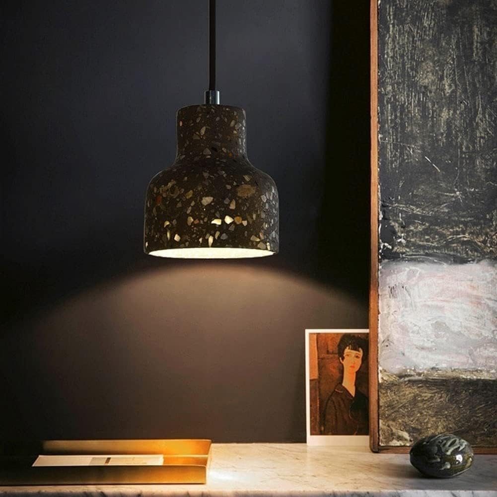 Iluminación para decoración del hogar. Lámpara Colgante pequeña de Cemento con Pantalla de terrazo Creativa, Elegante, para Restaurante, con Casquillo E27, de Estilo Industrial, pa