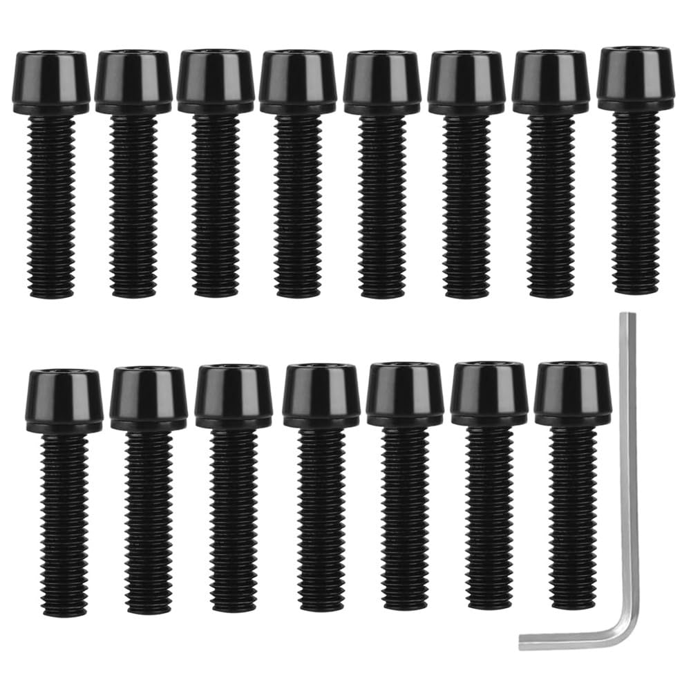 Lot De 15 Vis M5 X 20 Mm Pour Tige De Guidon Vélo – Acier Inoxydable Noir, Avec Clé Allen – Compatible VTT, Route, Fixie – Résistantes à La Rouille