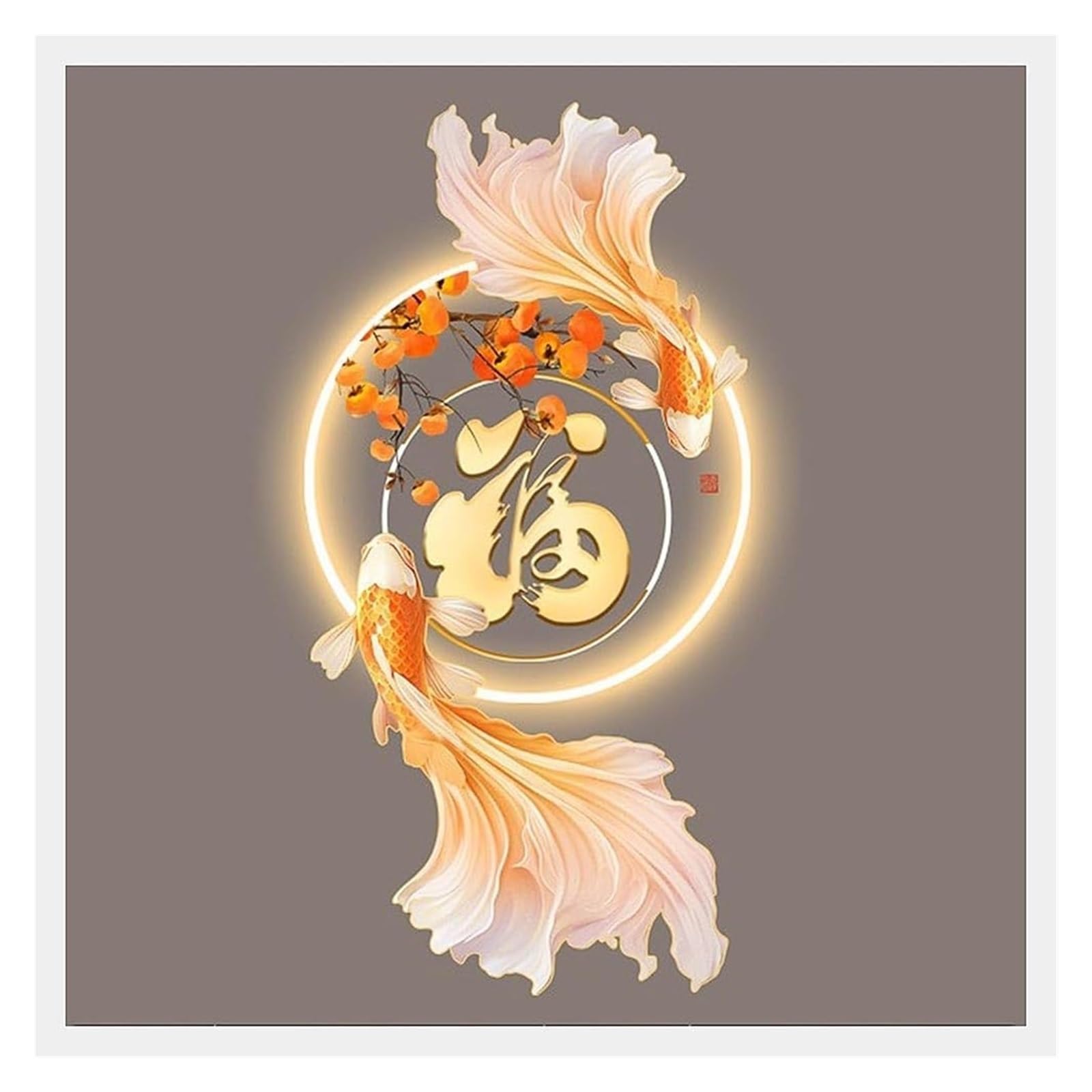 Granestner Chinese Style LED Wall Art Sculpture Painting with Remote Control, Luminous Lotus Koi Mural for Entrance and Corridor Decor