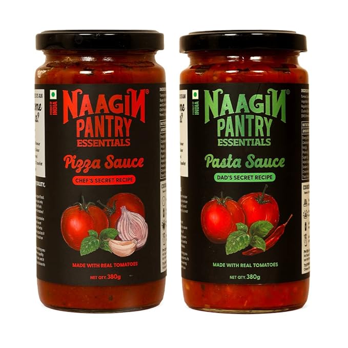 Pantry Essentials Pizza Sauce (380g) & Pasta Sauce (380g) | Marinara Sauce| Made with Fresh Vegetables & Guntur Chillies | 100% Vegan | No Artificial Colours/Flavours | Perfect as a Condiment, Cooking Sauce or Marinade | Proudly Made in India