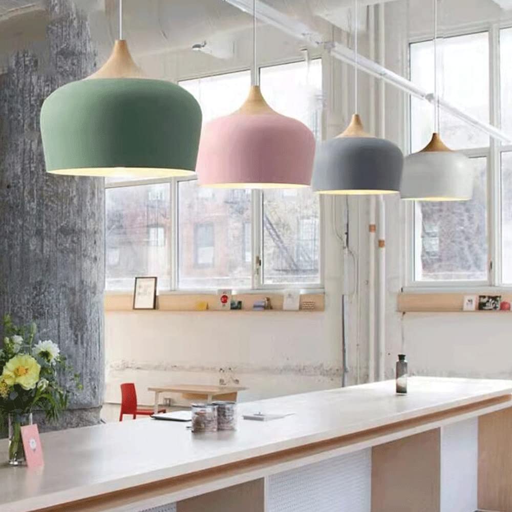 Lámparas Colgantes Modernas de Madera, lámparas de Techo con cúpula metálica, Casquillo E27 para Comedor, Pasillo y Dormitorio. Luminaria Elegante para la decoración del hogar.