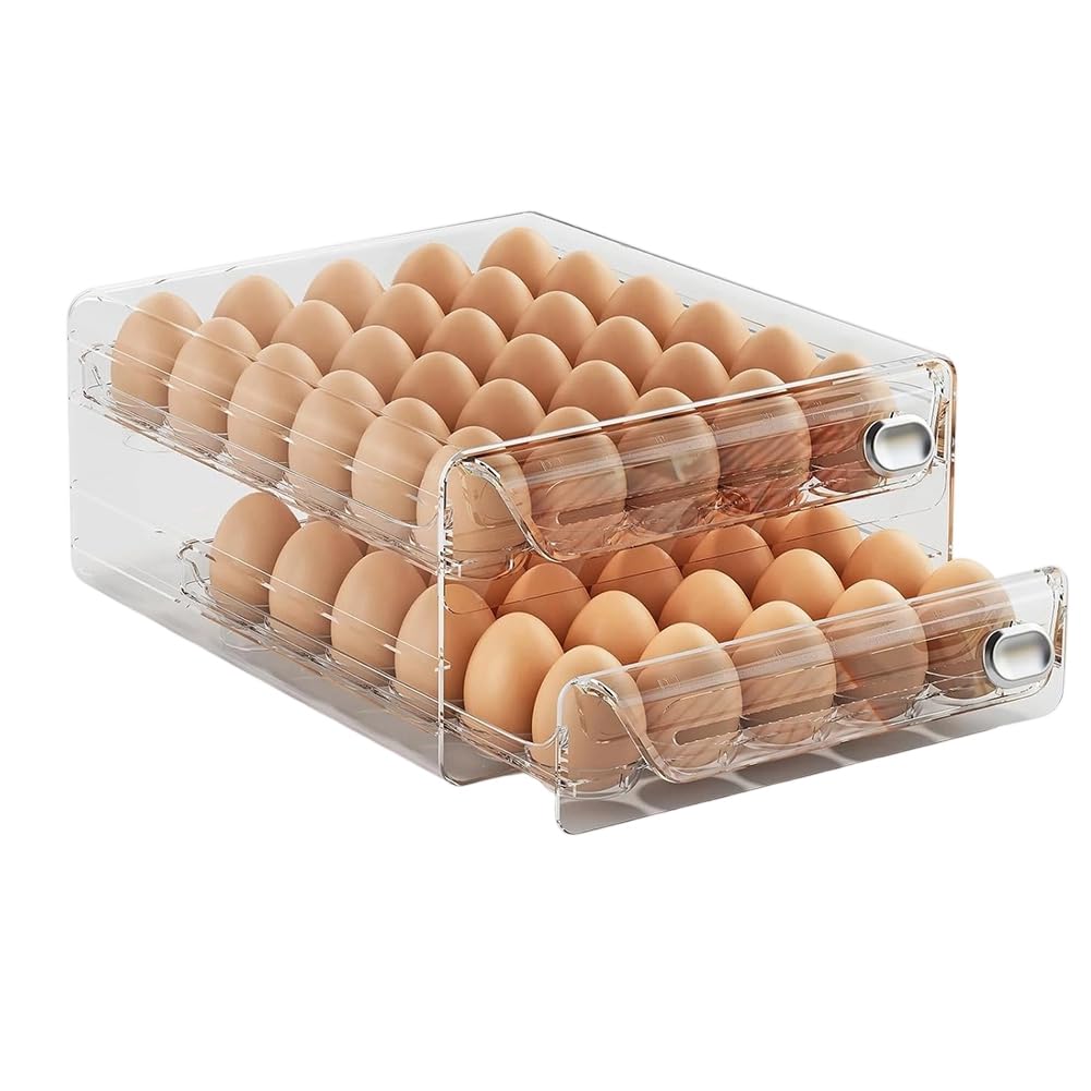 Hndhbfgrt 60 Egg Holder for Fridge 2 Layers Egg Tray for Fridge Stackable Egg Storage Container