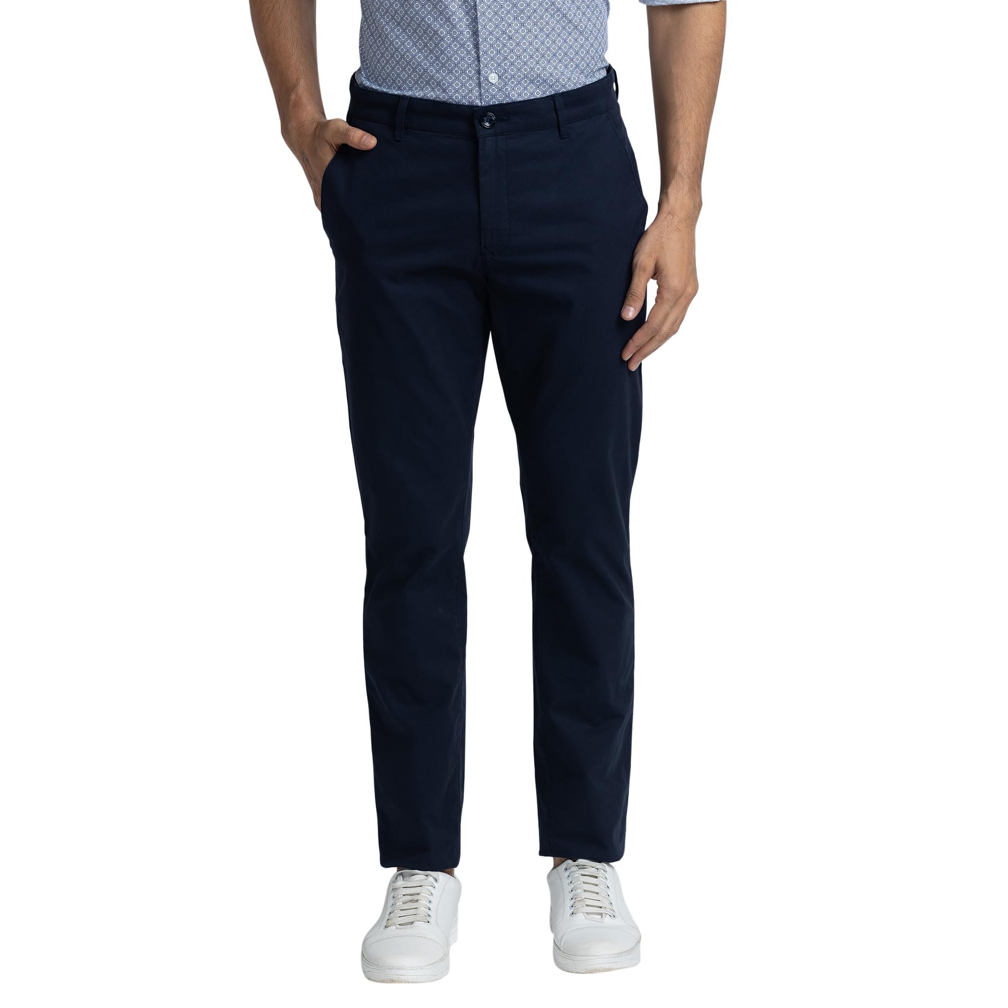colorplus Men's Cotton Blend Solid Piece Dyed Pattern Contemporary Fit Flat Front Casual Trouser-picture-20