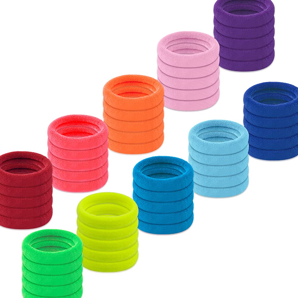 Cotton Hair Ties, IKOCO 50Pcs Seamless Hair Bands Ponytail Holders Thick Hair No Damage Hair Ties for Women