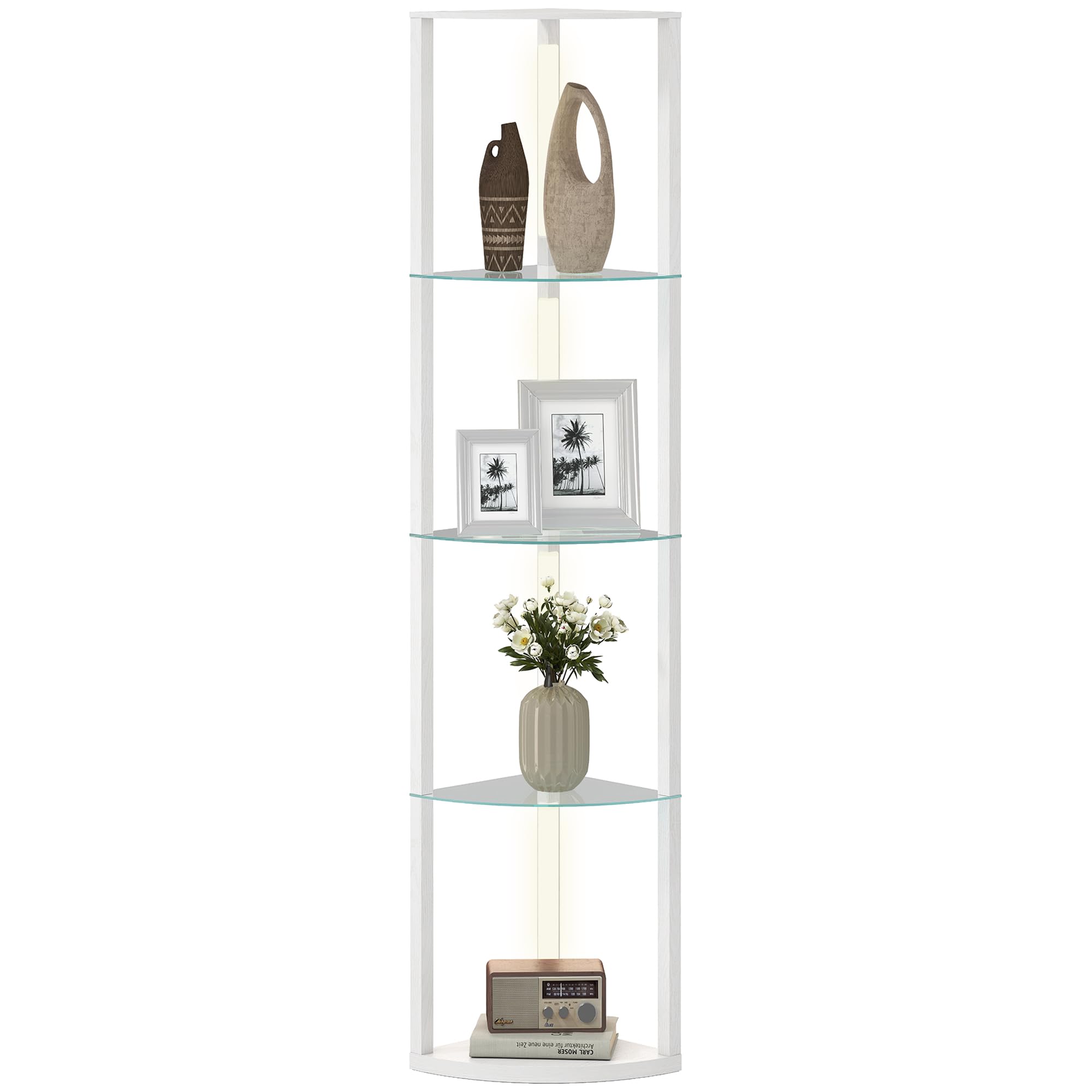 HOMCOM Corner Floor Lamp - White - 5-Tier Shelf - Frosted Glass