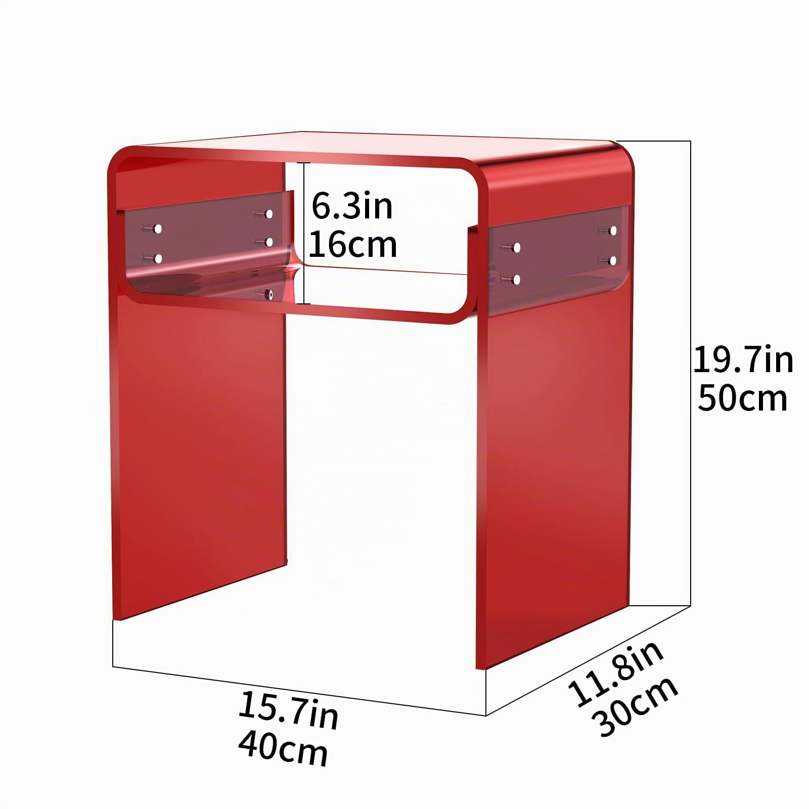 Tavolino da Salotto in Acrilico, Comodino Tavolini Bassi per Soggiorno, 40 x 30 x 50 cm (Rosso)