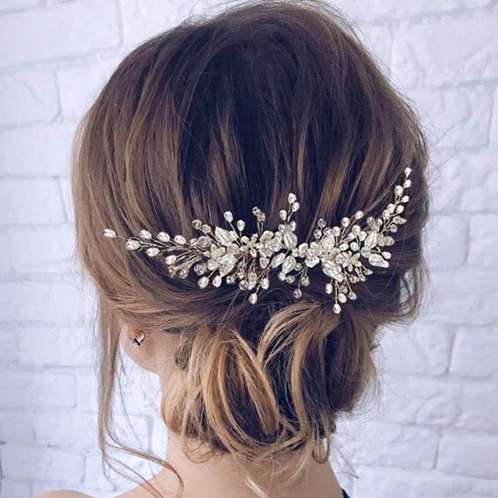 Clataly Wedding Bride Headband Flower Hair Vine Silver Leaf Bridal Hair Piece Pearls Hair Accessories for Women Girls - Image 2