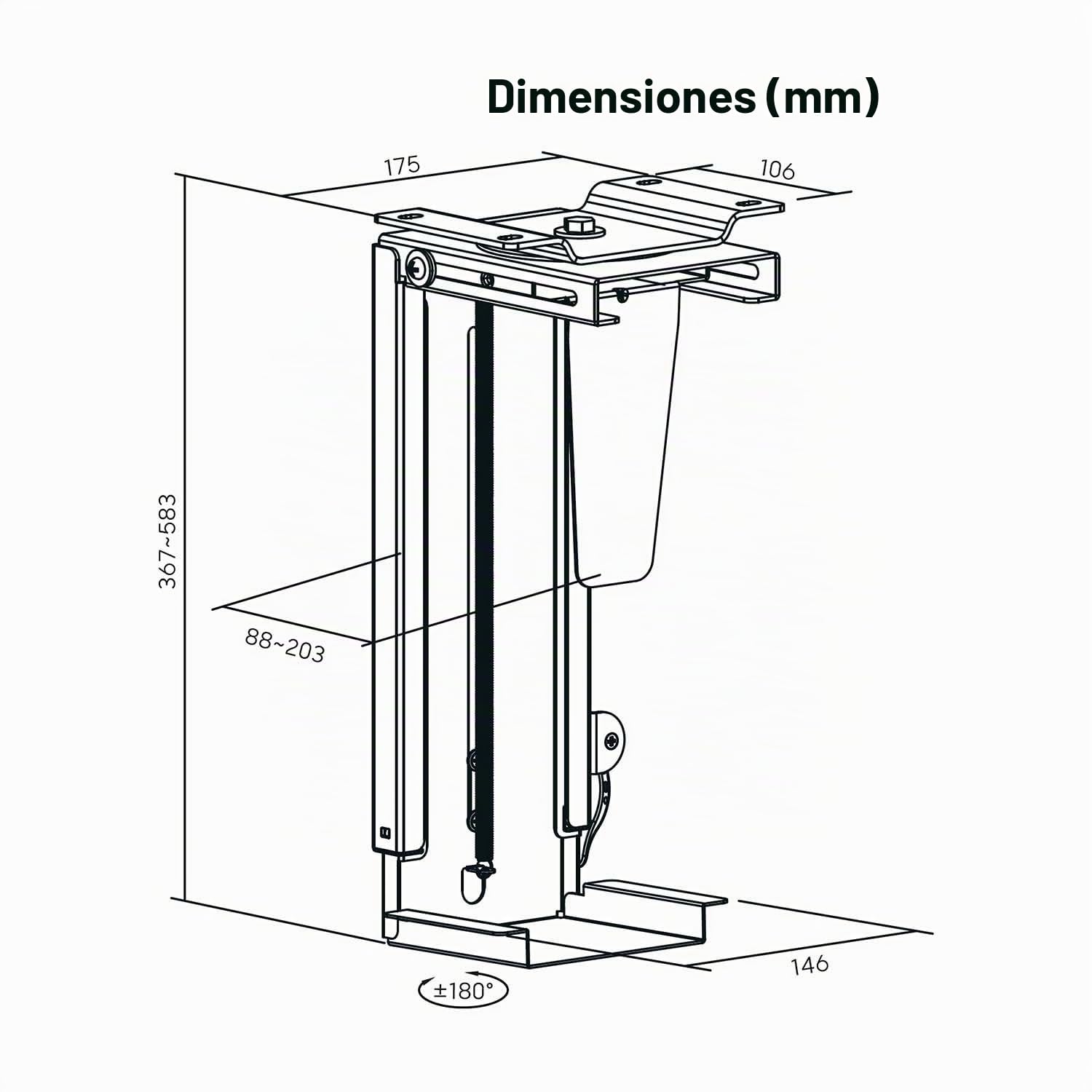 AISENS Soporte Giratorio y Altura Personalizable para CPU por Debajo de Escritorio con Mango de Bloqueo Fácil Negro (Paquete de 3)